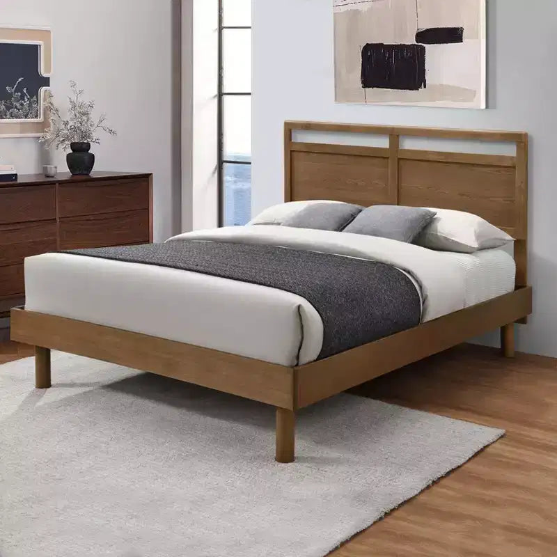 Testata in legno marrone a due pannelli stile rustico, Queen