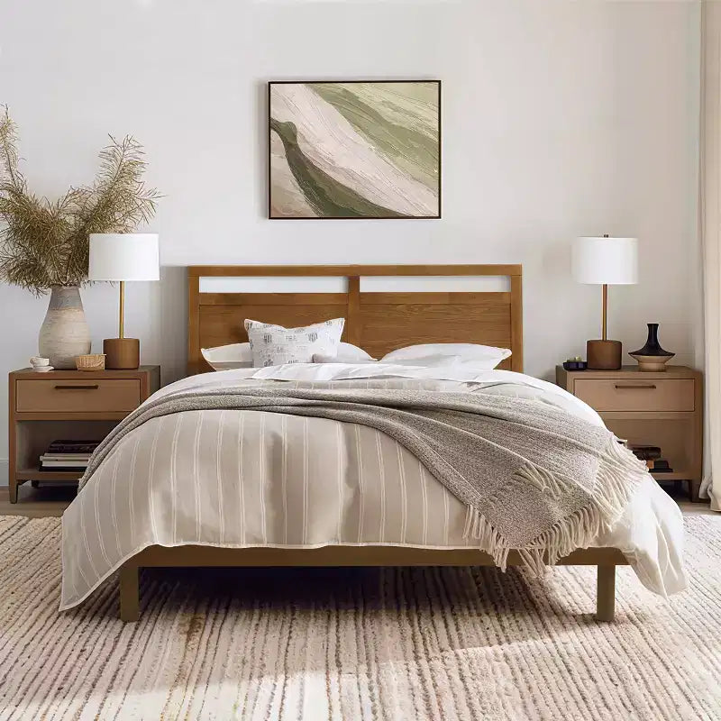 Testata in legno marrone a due pannelli stile rustico, Queen