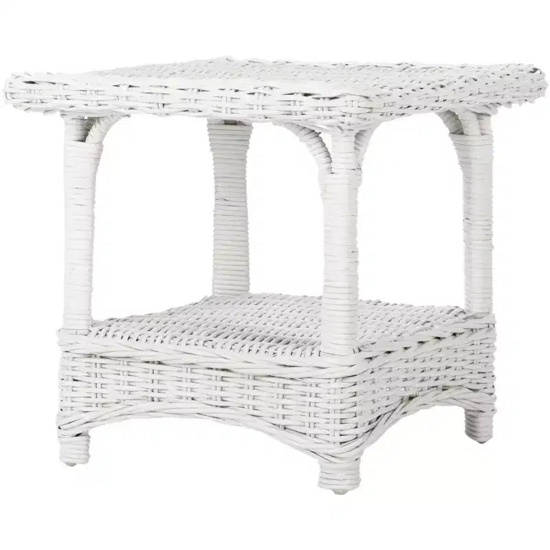 Tavolino in rattan bianco e legno di mango con ripiano aperto, per 1 persona