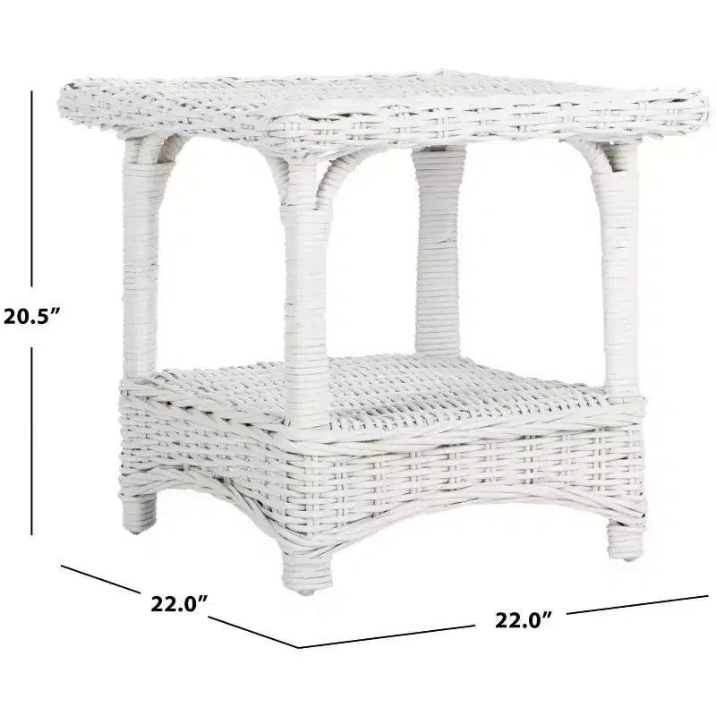 Tavolino in rattan bianco e legno di mango con ripiano aperto, per 1 persona