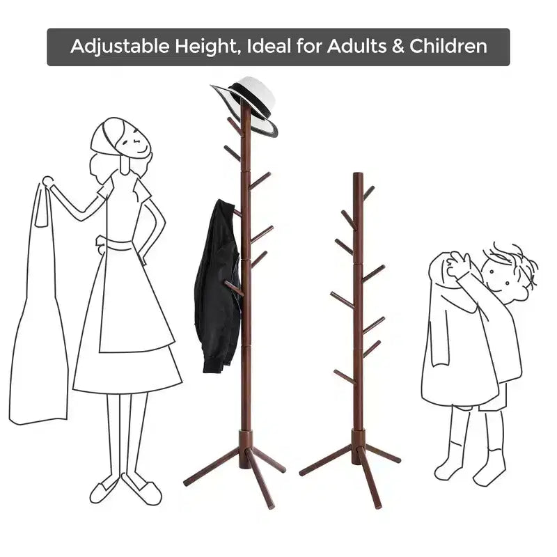 Appendiabiti ad Albero Autoportante con 8 Ganci – Nero / Noce Scuro / Grigio / Bianco
