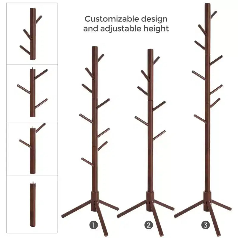 Appendiabiti ad Albero Autoportante con 8 Ganci – Nero / Noce Scuro / Grigio / Bianco
