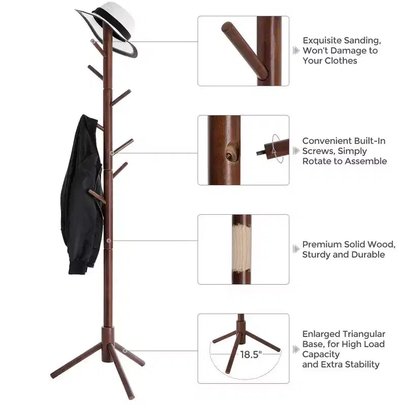 Appendiabiti ad Albero Autoportante con 8 Ganci – Nero / Noce Scuro / Grigio / Bianco