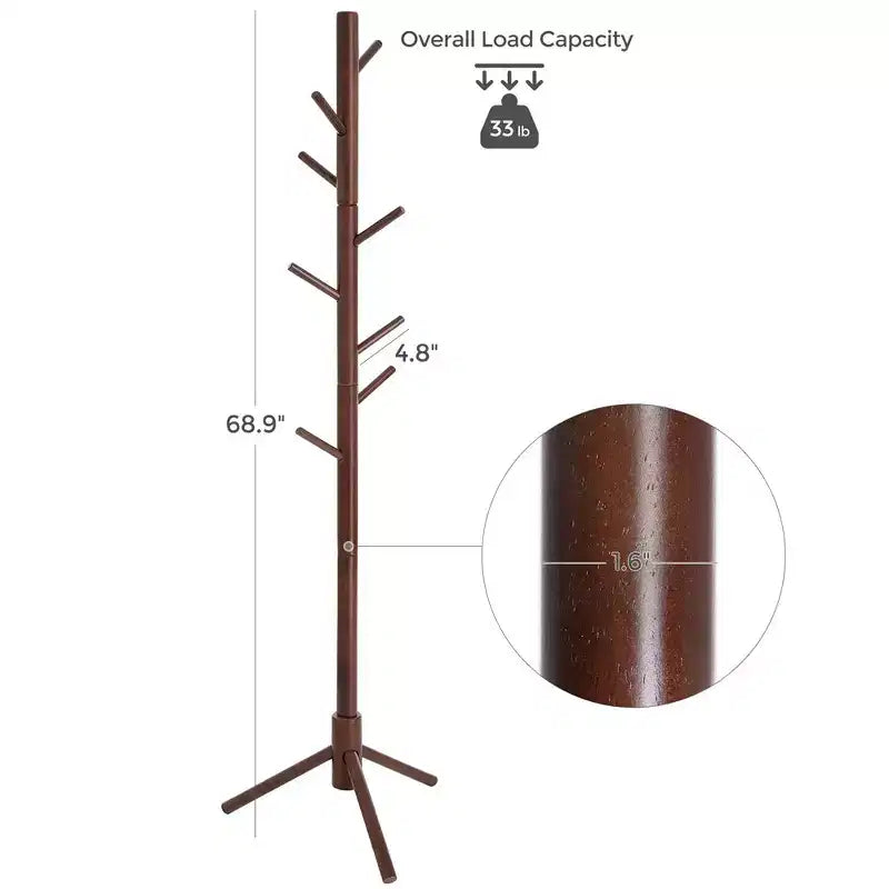 Appendiabiti ad Albero Autoportante con 8 Ganci – Nero / Noce Scuro / Grigio / Bianco