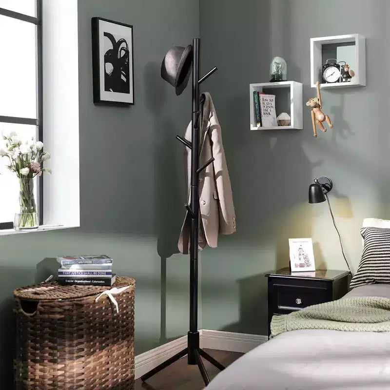 Appendiabiti ad Albero Autoportante con 8 Ganci – Nero / Noce Scuro / Grigio / Bianco