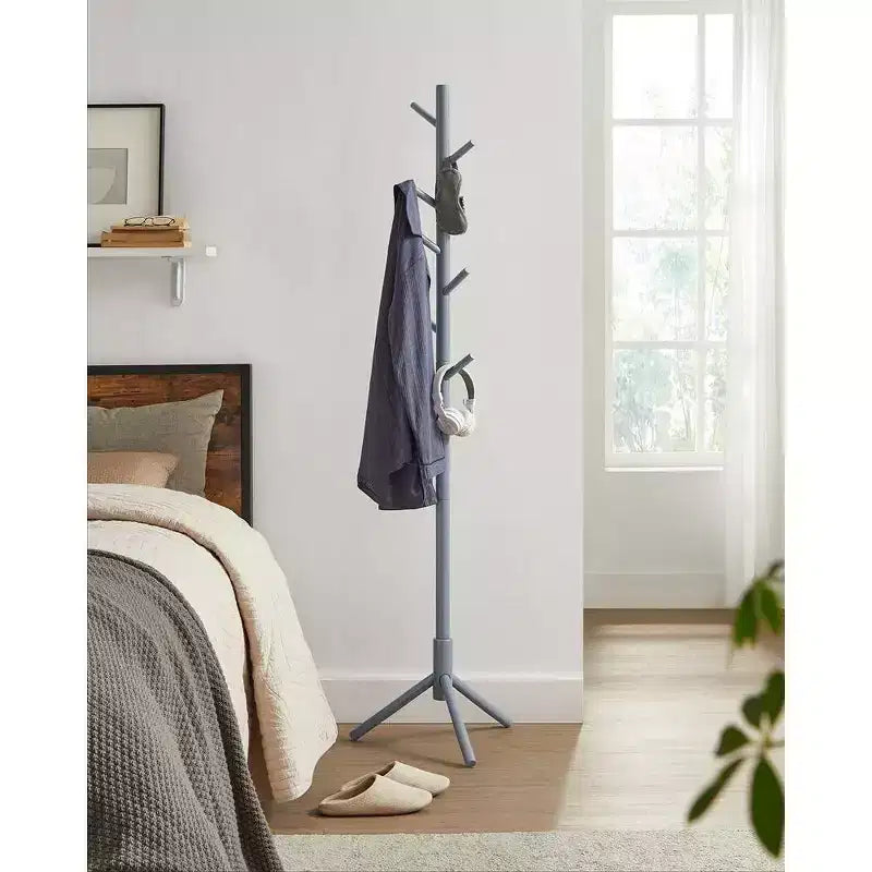 Appendiabiti ad Albero Autoportante con 8 Ganci – Nero / Noce Scuro / Grigio / Bianco