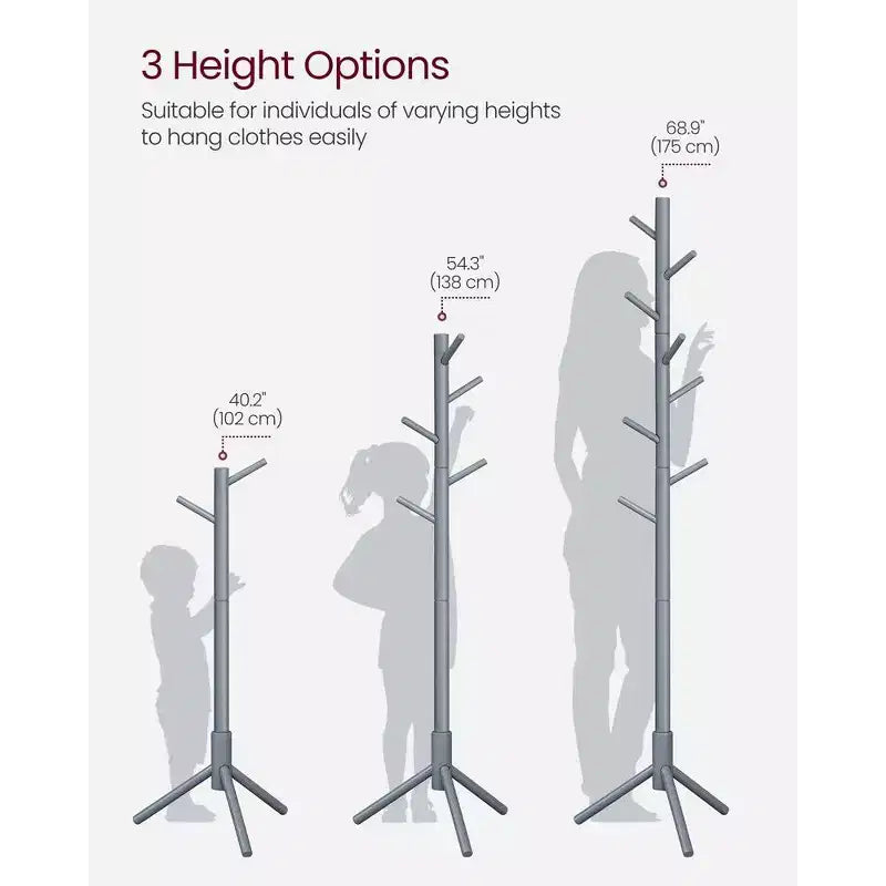 Appendiabiti ad Albero Autoportante con 8 Ganci – Nero / Noce Scuro / Grigio / Bianco