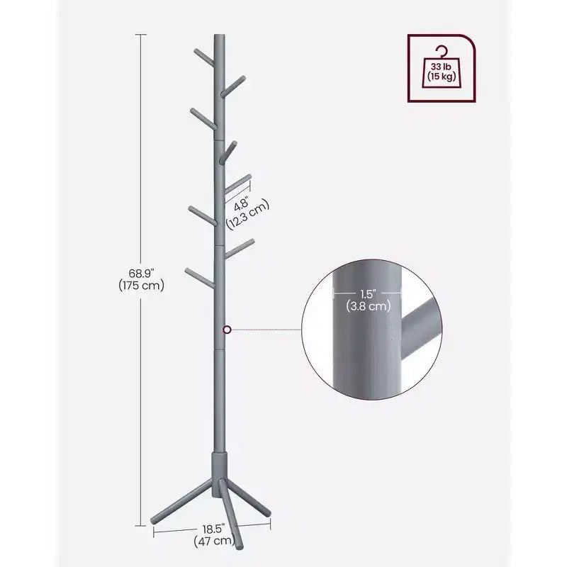 Appendiabiti ad Albero Autoportante con 8 Ganci – Nero / Noce Scuro / Grigio / Bianco
