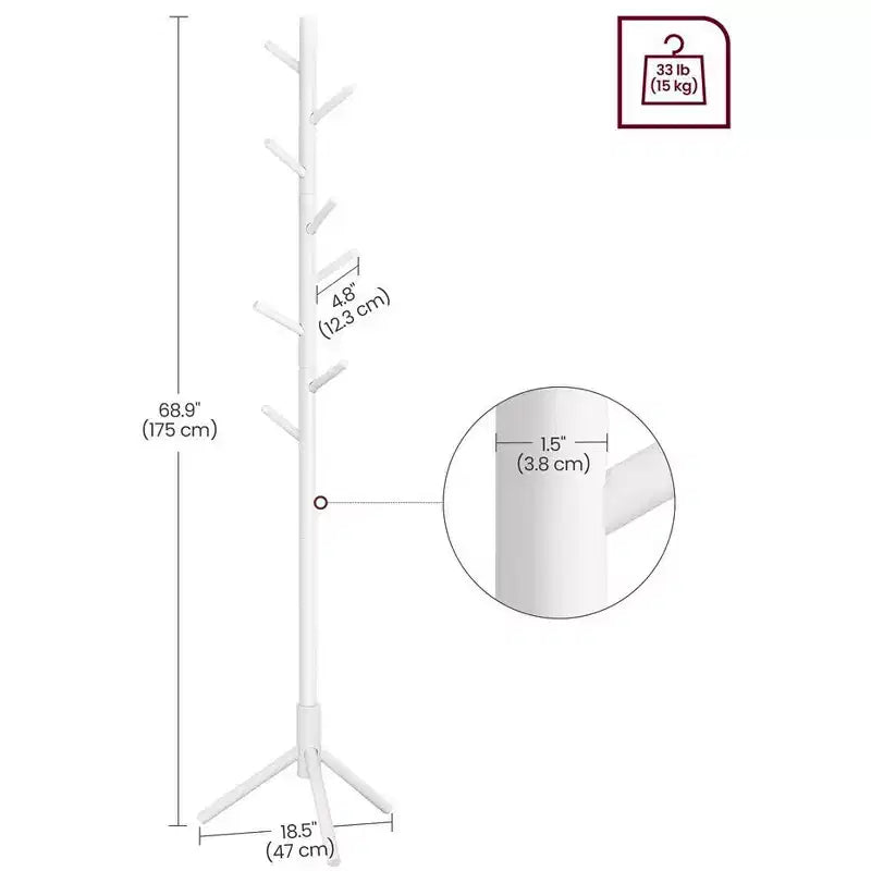 Appendiabiti ad Albero Autoportante con 8 Ganci – Nero / Noce Scuro / Grigio / Bianco