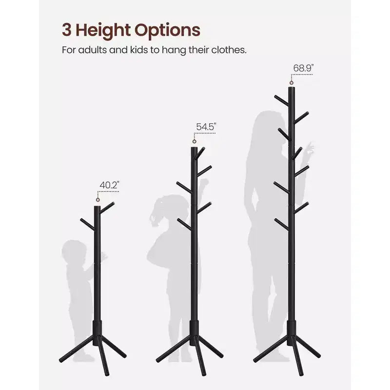Appendiabiti ad Albero Autoportante con 8 Ganci – Nero / Noce Scuro / Grigio / Bianco