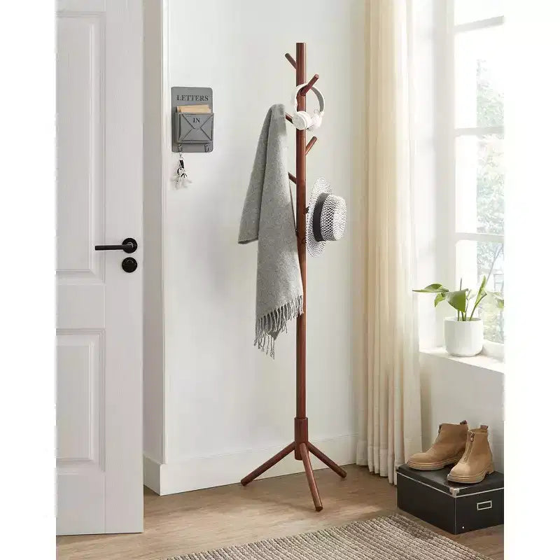 Appendiabiti ad Albero Autoportante con 8 Ganci – Nero / Noce Scuro / Grigio / Bianco