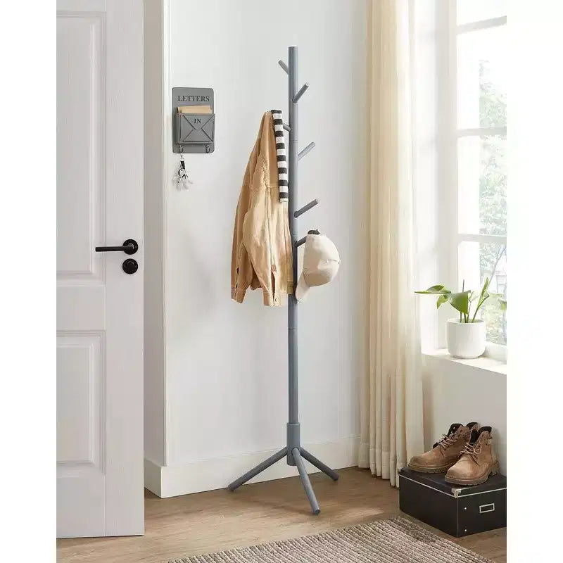 Appendiabiti ad Albero Autoportante con 8 Ganci – Nero / Noce Scuro / Grigio / Bianco