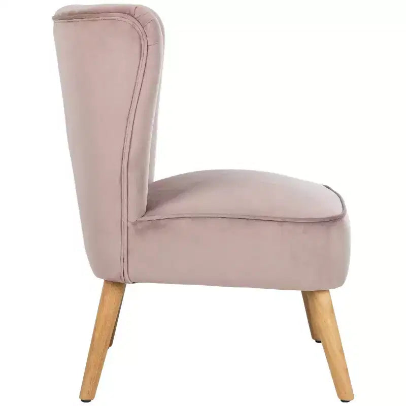 Poltrona senza braccioli di metà secolo, cipria/malva e naturale, 1 posto