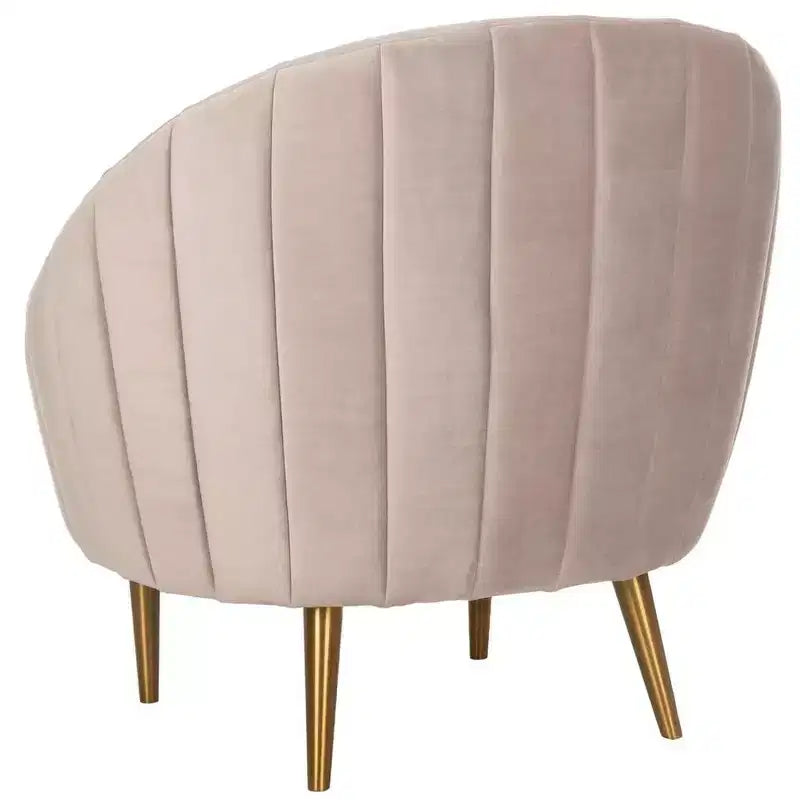 Poltrona a pozzetto con trapuntatura a canale color rosa antico/oro, senza braccioli, 1 posto