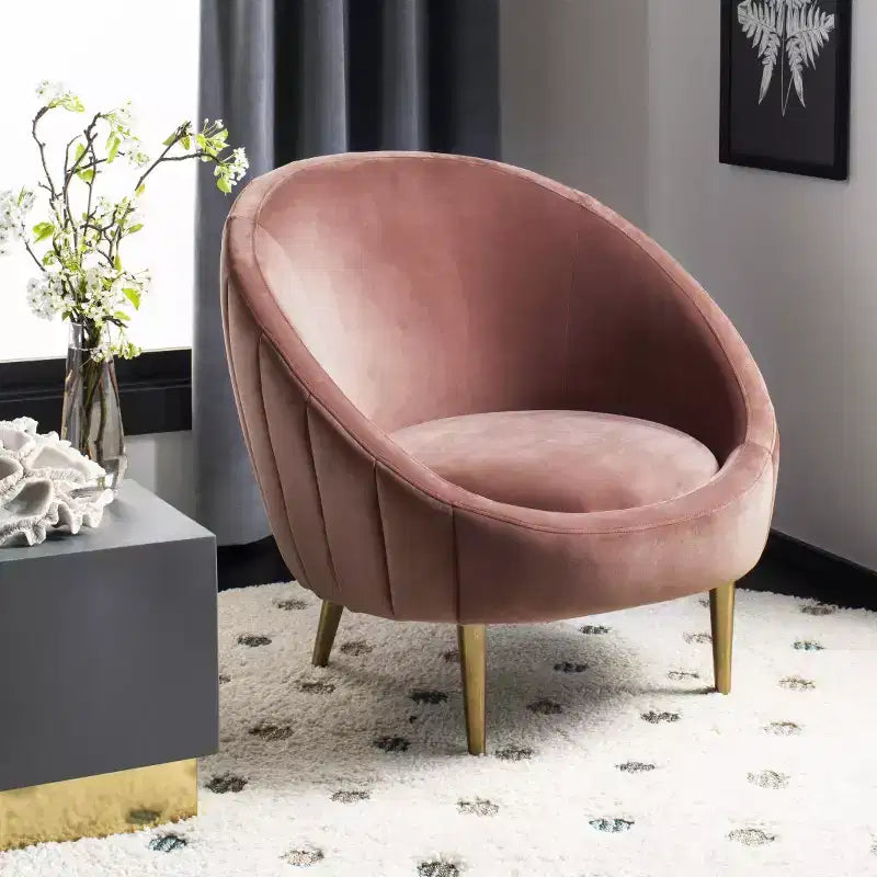 Poltrona a pozzetto con trapuntatura a canale color rosa antico/oro, senza braccioli, 1 posto