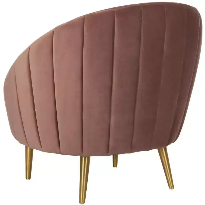 Poltrona a pozzetto con trapuntatura a canale color rosa antico/oro, senza braccioli, 1 posto