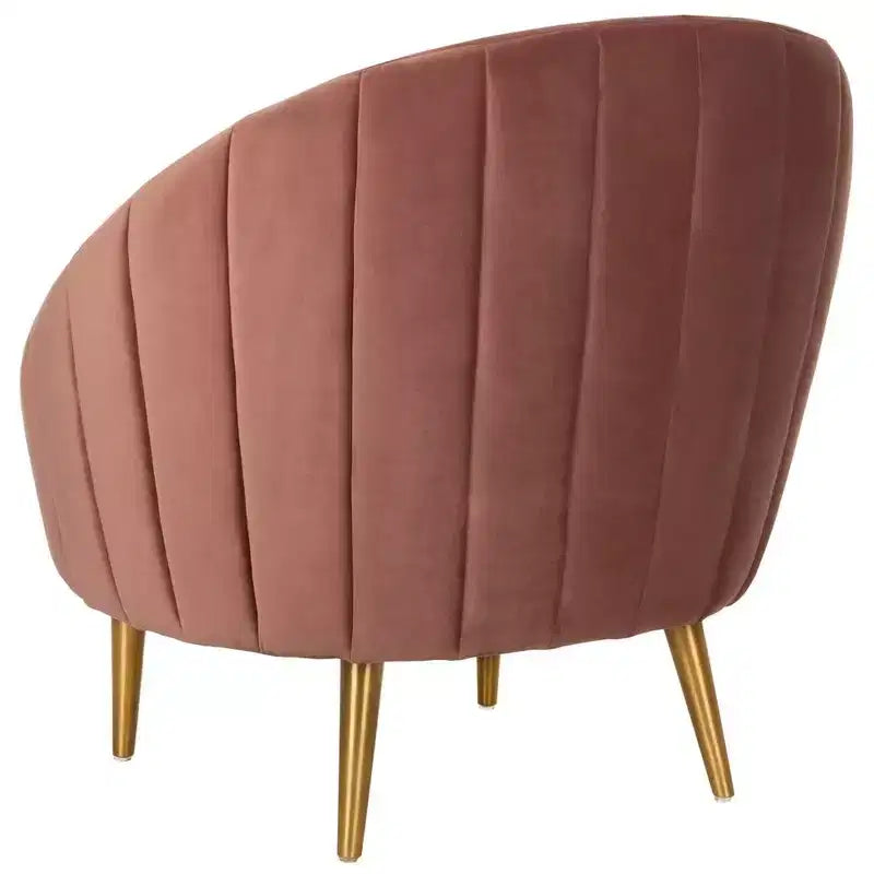 Poltrona a pozzetto con trapuntatura a canale color rosa antico/oro, senza braccioli, 1 posto