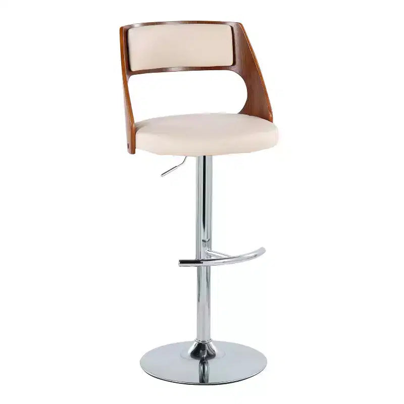 Sgabello da bar girevole regolabile in noce/marrone e noce/crema con schienale, set da 2