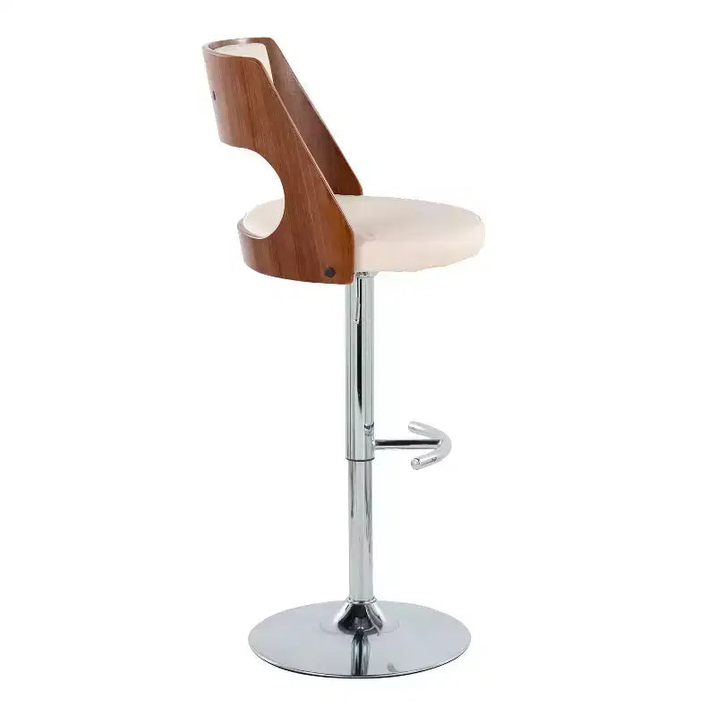 Sgabello da bar girevole regolabile in noce/marrone e noce/crema con schienale, set da 2
