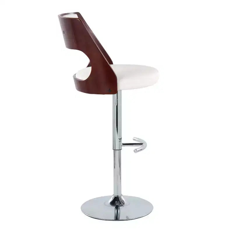 Sgabello da bar girevole regolabile in noce/marrone e noce/crema con schienale, set da 2
