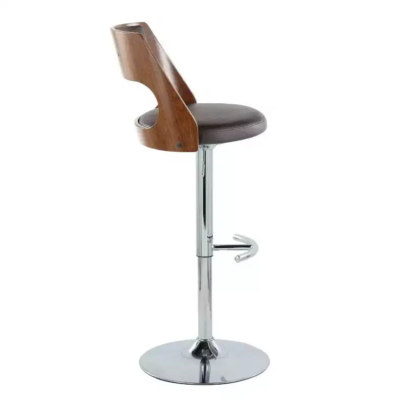 Sgabello da bar girevole regolabile in noce/marrone e noce/crema con schienale, set da 2