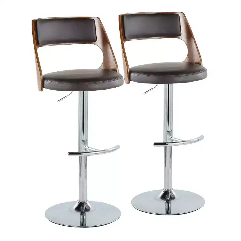 Sgabello da bar girevole regolabile in noce/marrone e noce/crema con schienale, set da 2