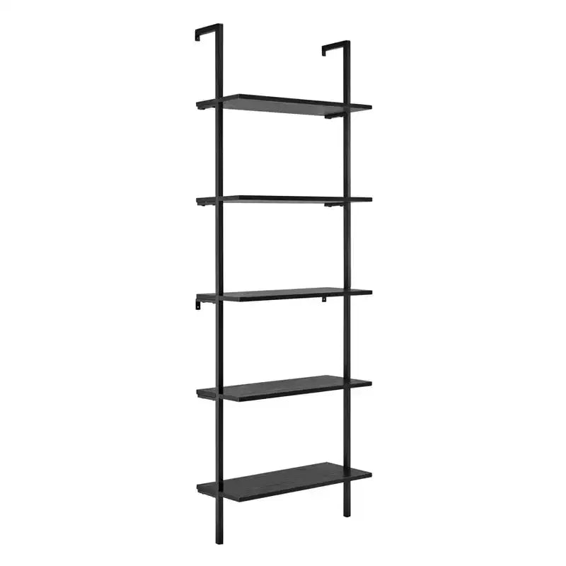 Scaffale a Scala a 5 Ripiani Nero / Bianco, da Parete, Singolo