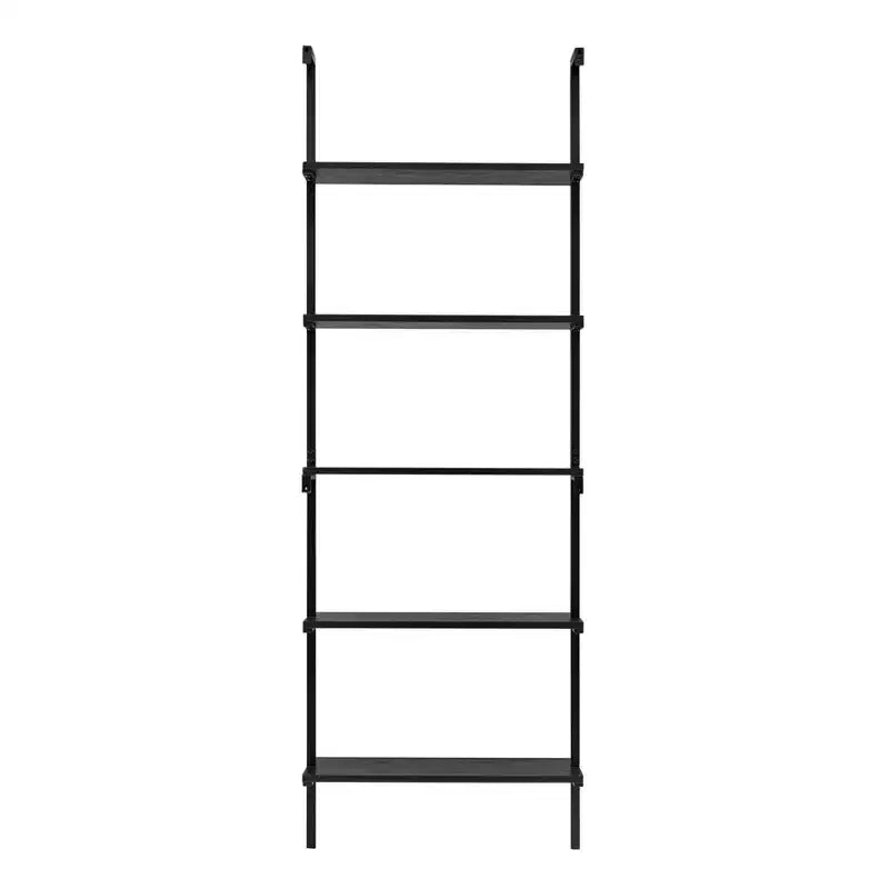 Scaffale a Scala a 5 Ripiani Nero / Bianco, da Parete, Singolo