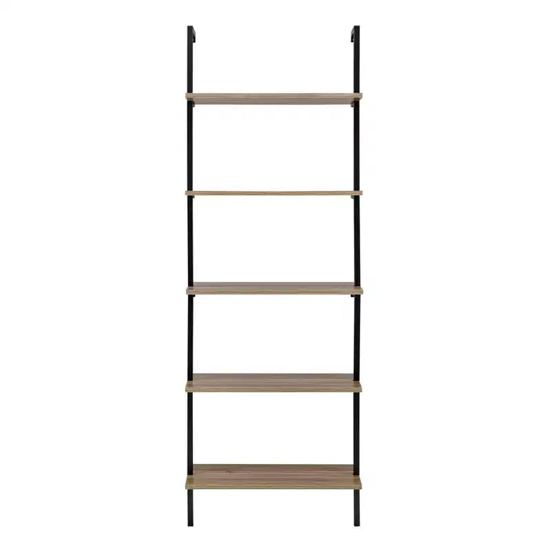 Scaffale a Scala a 5 Ripiani Nero / Bianco, da Parete, Singolo