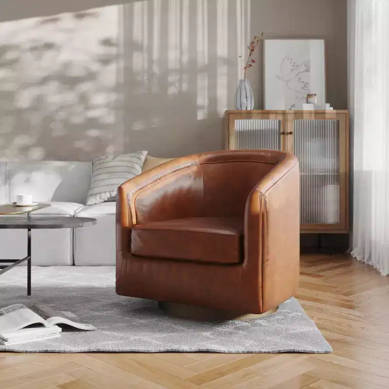 Poltrona da salotto a botte girevole con rivestimento in pelle sintetica effetto pelle in colori nero/marrone/crema/grigio e tessuto bouclé, 1 posto