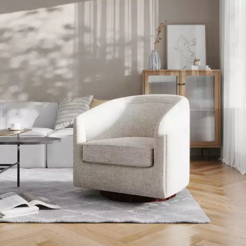Poltrona da salotto a botte girevole con rivestimento in pelle sintetica effetto pelle in colori nero/marrone/crema/grigio e tessuto bouclé, 1 posto