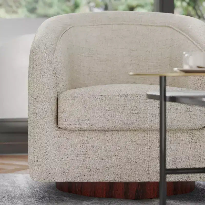 Poltrona da salotto a botte girevole con rivestimento in pelle sintetica effetto pelle in colori nero/marrone/crema/grigio e tessuto bouclé, 1 posto
