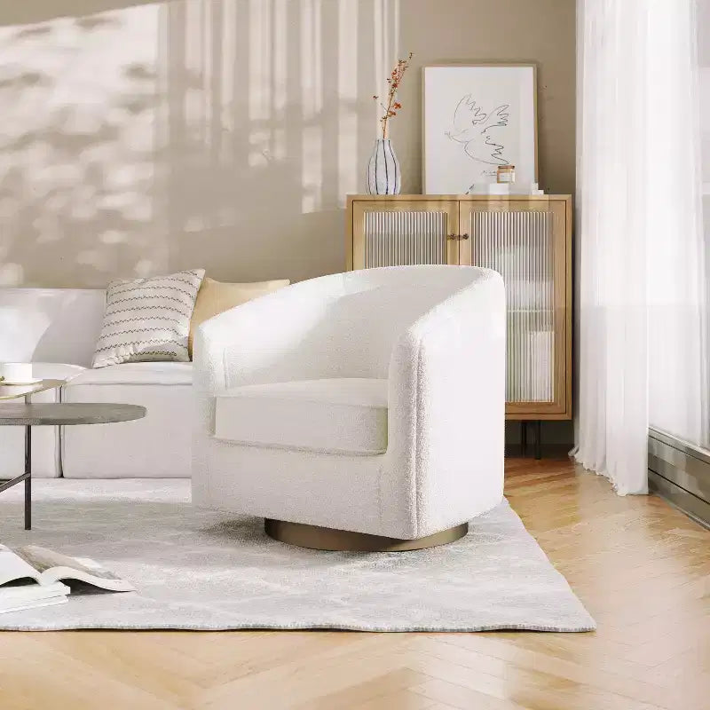 Poltrona da salotto a botte girevole con rivestimento in pelle sintetica effetto pelle in colori nero/marrone/crema/grigio e tessuto bouclé, 1 posto