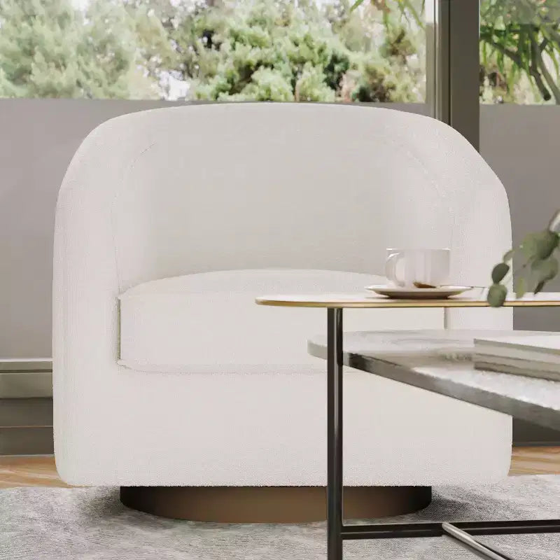 Poltrona da salotto a botte girevole con rivestimento in pelle sintetica effetto pelle in colori nero/marrone/crema/grigio e tessuto bouclé, 1 posto