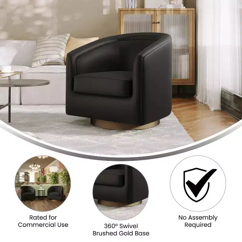 Poltrona da salotto a botte girevole con rivestimento in pelle sintetica effetto pelle in colori nero/marrone/crema/grigio e tessuto bouclé, 1 posto