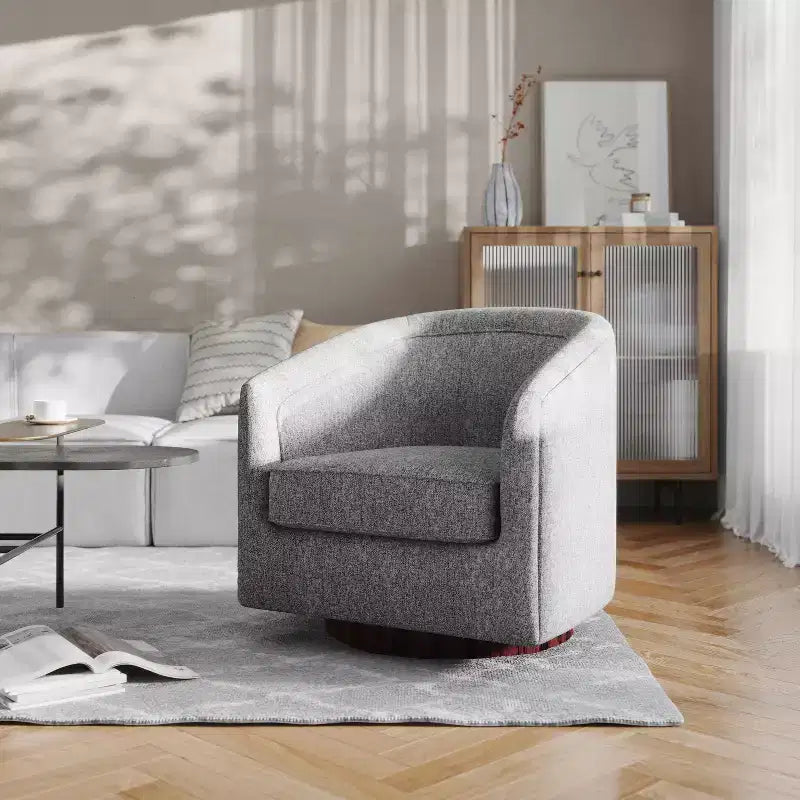 Poltrona da salotto a botte girevole con rivestimento in pelle sintetica effetto pelle in colori nero/marrone/crema/grigio e tessuto bouclé, 1 posto
