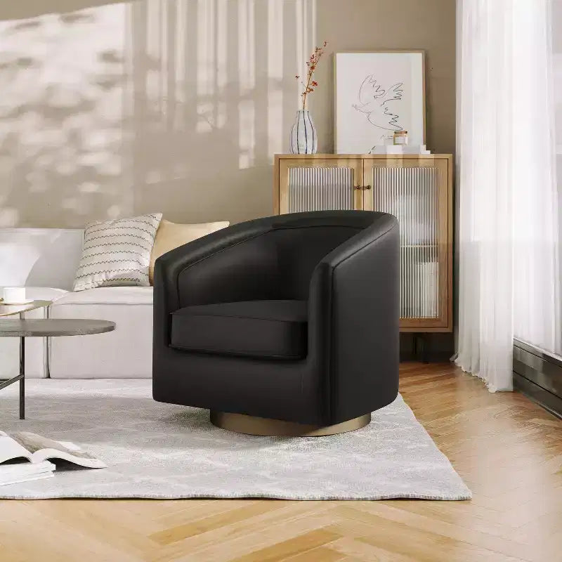 Poltrona da salotto a botte girevole con rivestimento in pelle sintetica effetto pelle in colori nero/marrone/crema/grigio e tessuto bouclé, 1 posto