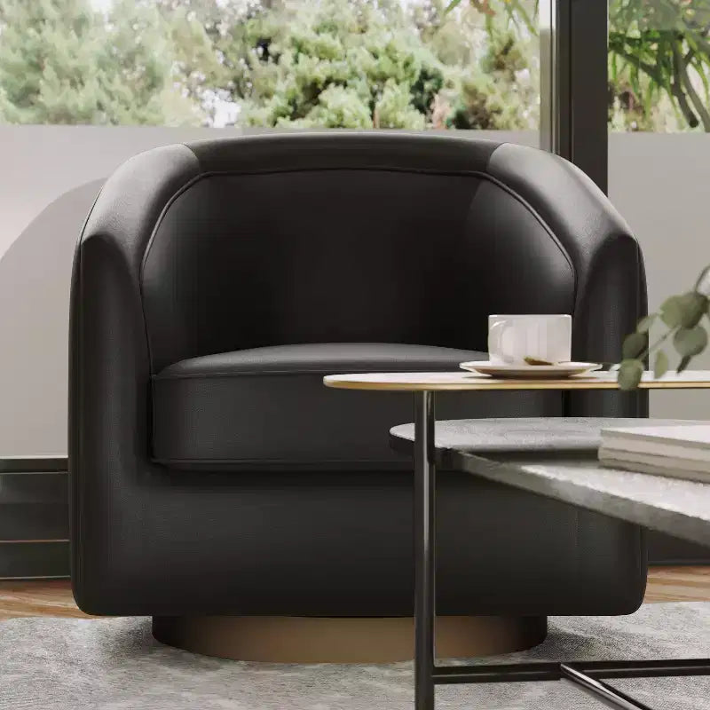 Poltrona da salotto a botte girevole con rivestimento in pelle sintetica effetto pelle in colori nero/marrone/crema/grigio e tessuto bouclé, 1 posto