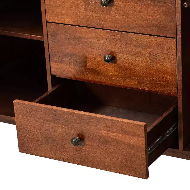 Credenza a 3 cassetti larga 147 cm con ante a doghe, Acorn/Walnut