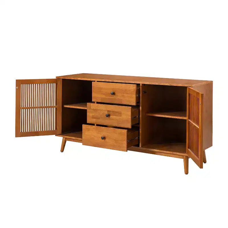 Credenza a 3 cassetti larga 147 cm con ante a doghe, Acorn/Walnut