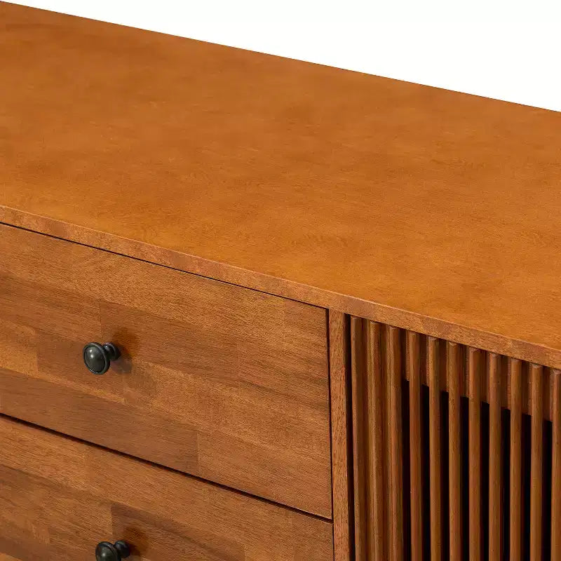 Credenza a 3 cassetti larga 147 cm con ante a doghe, Acorn/Walnut