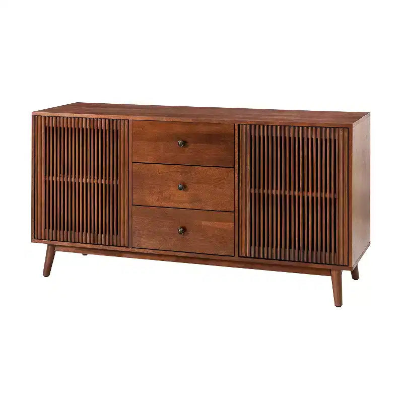 Credenza a 3 cassetti larga 147 cm con ante a doghe, Acorn/Walnut