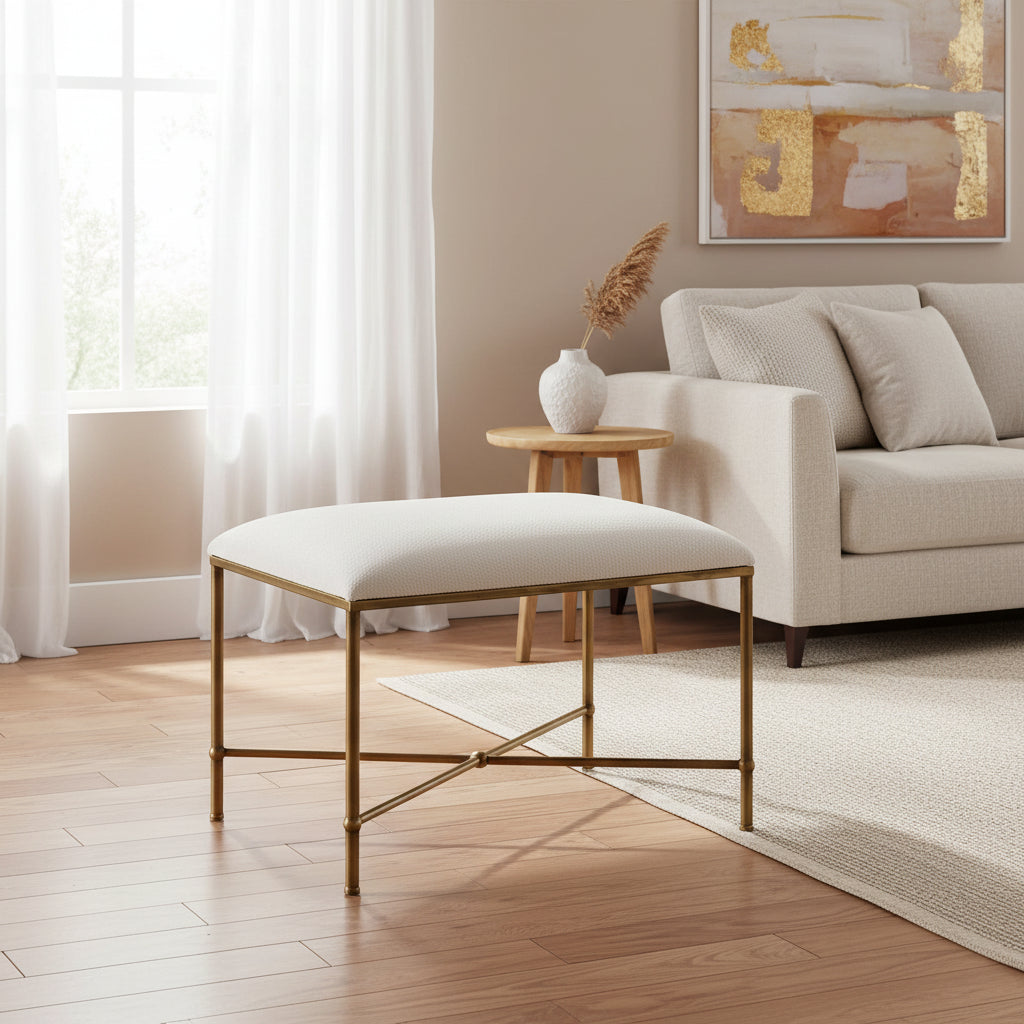 Uttermost Avenham 24 Wide White Fabric Accent Bench