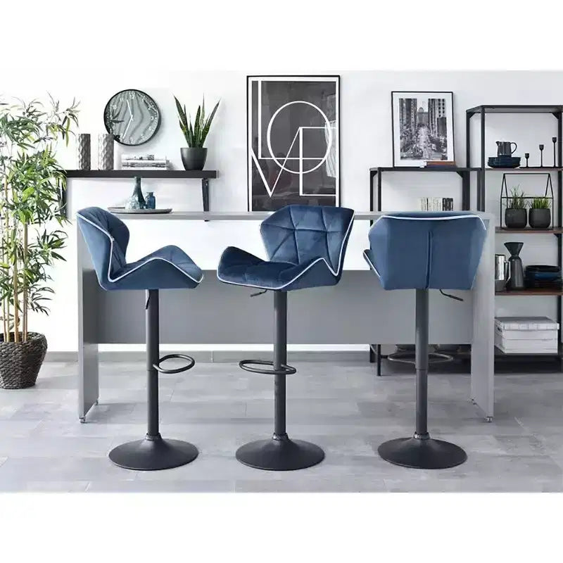 Sgabello da bar regolabile in velluto con girevole a 360° – Base Nera/Oro, Bordino a Contrasto, Posti a sedere 1