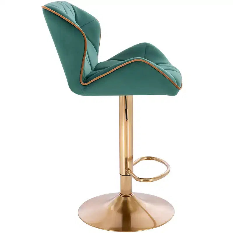 Sgabello da bar regolabile in velluto con girevole a 360° – Base Nera/Oro, Bordino a Contrasto, Posti a sedere 1