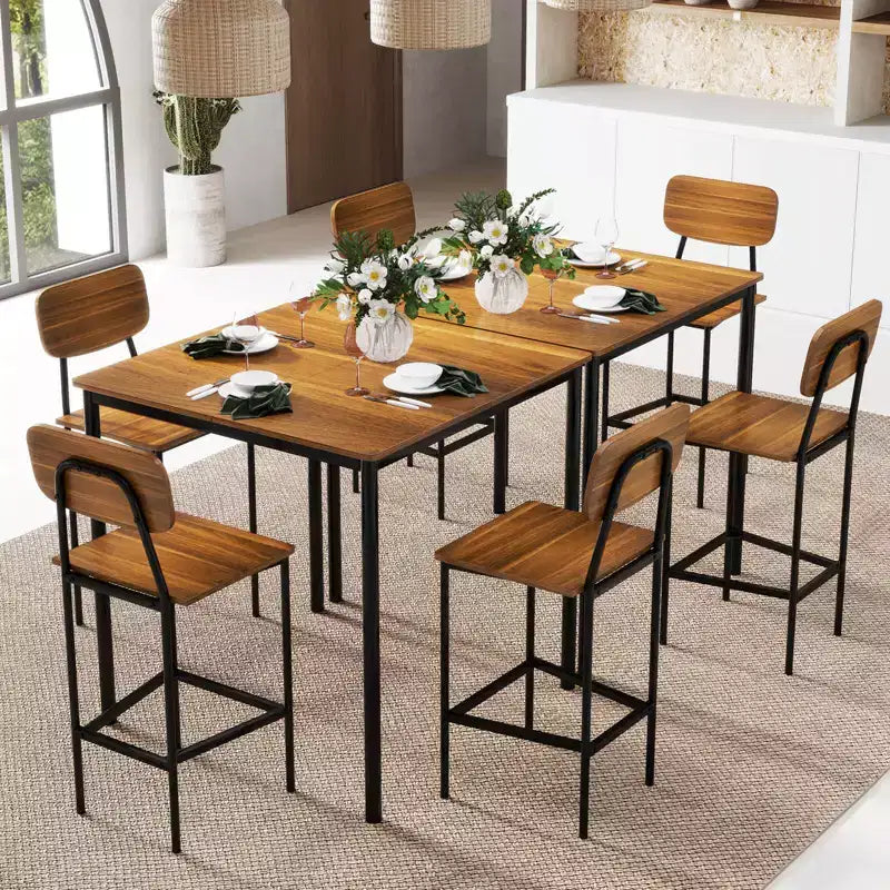 Set da pranzo 5 pezzi altezza bancone con tavolo e 4 sgabelli da bar – Nero / Marrone / Grigio / Noce, 4 posti a sedere
