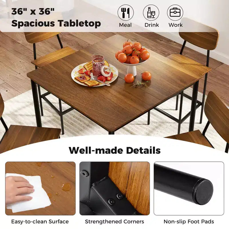 Set da pranzo 5 pezzi altezza bancone con tavolo e 4 sgabelli da bar – Nero / Marrone / Grigio / Noce, 4 posti a sedere