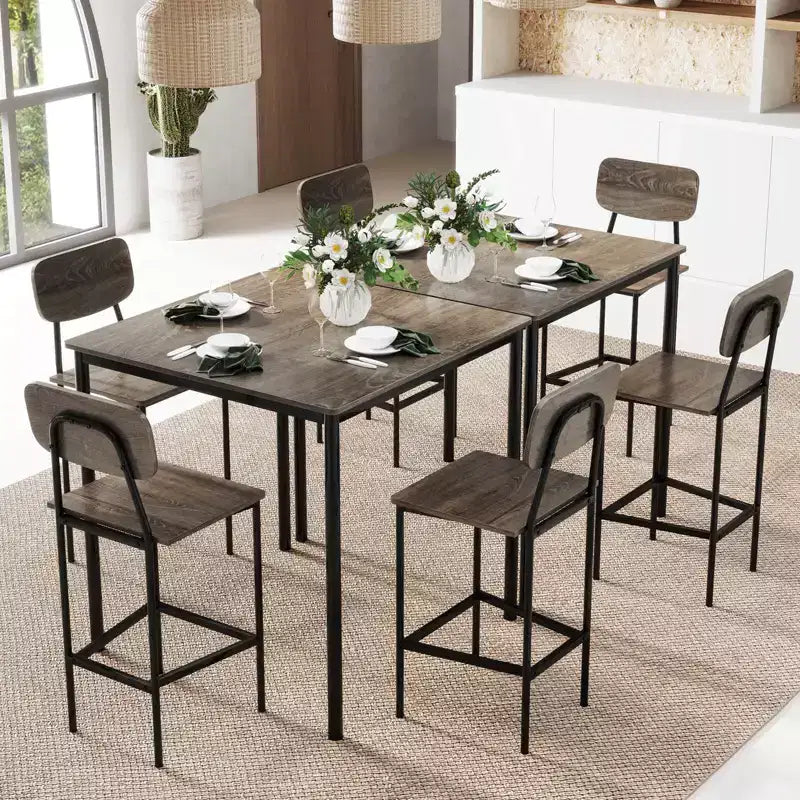 Set da pranzo 5 pezzi altezza bancone con tavolo e 4 sgabelli da bar – Nero / Marrone / Grigio / Noce, 4 posti a sedere