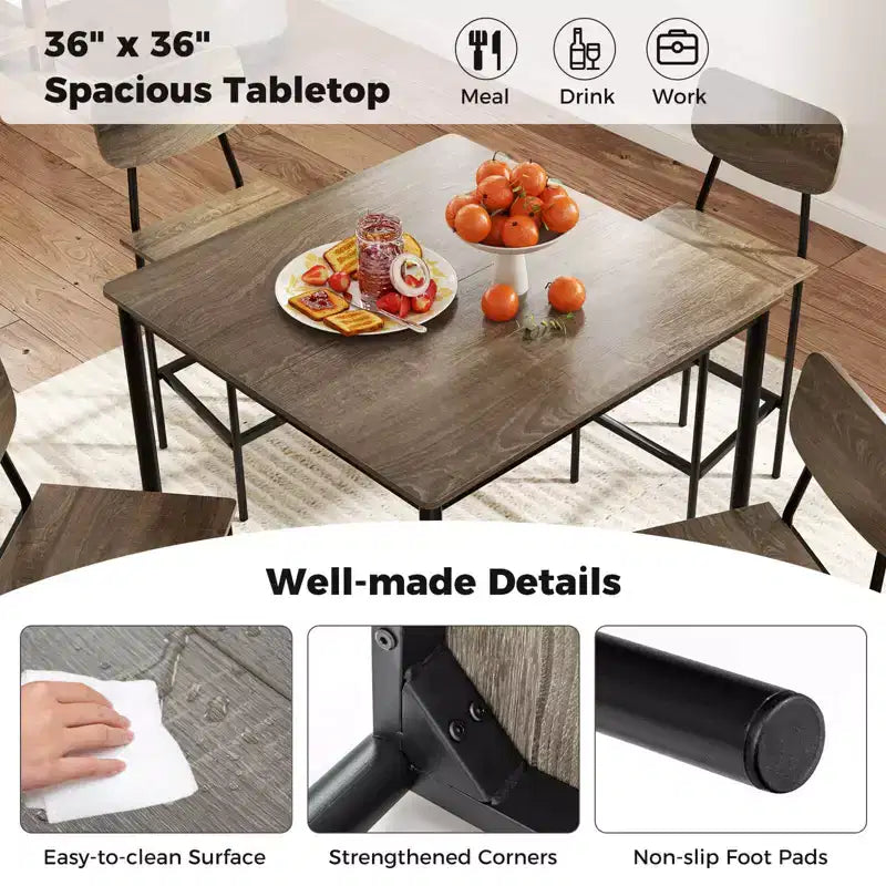Set da pranzo 5 pezzi altezza bancone con tavolo e 4 sgabelli da bar – Nero / Marrone / Grigio / Noce, 4 posti a sedere
