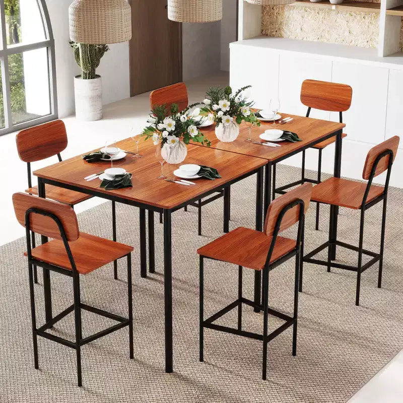 Set da pranzo 5 pezzi altezza bancone con tavolo e 4 sgabelli da bar – Nero / Marrone / Grigio / Noce, 4 posti a sedere